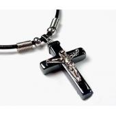 Hematite Cross Pendant 23x34mm Silver Jesus